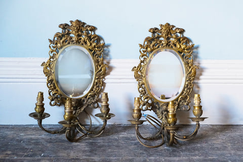 Pair of Gilt Carved Mirrored Scones