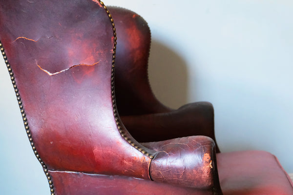 Georgian Red Leather-Upholstered Wingback Armchair