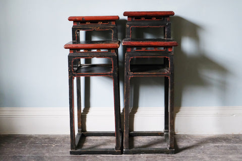 Pair of 19th Century Chinese Red and Black End Tables