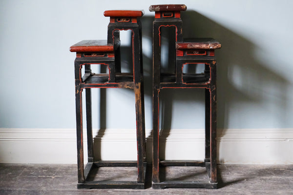 Pair of 19th Century Chinese Red and Black End Tables