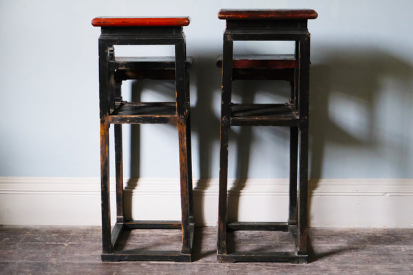 Pair of 19th Century Chinese Red and Black End Tables