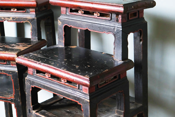 Pair of 19th Century Chinese Red and Black End Tables