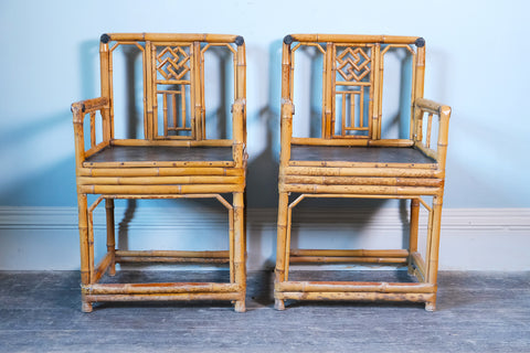 Pair of Brighton Pavilion Chinoiserie Style Bamboo Armchairs