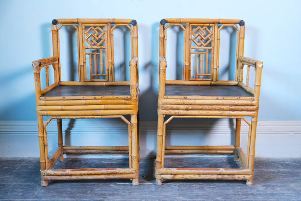 Pair of Brighton Pavilion Chinoiserie Style Bamboo Armchairs