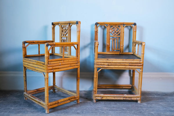 Pair of Brighton Pavilion Chinoiserie Style Bamboo Armchairs