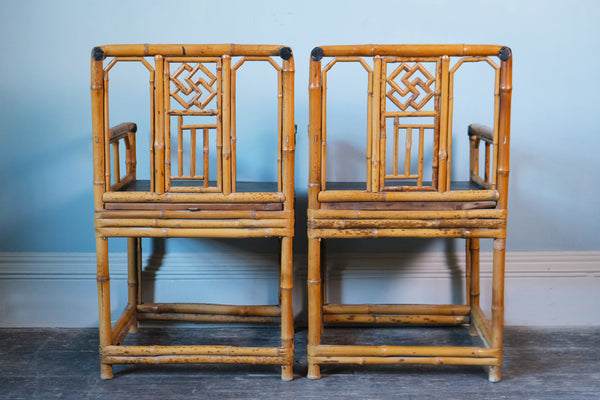 Pair of Brighton Pavilion Chinoiserie Style Bamboo Armchairs