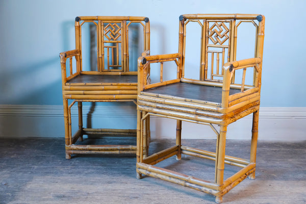 Pair of Brighton Pavilion Chinoiserie Style Bamboo Armchairs